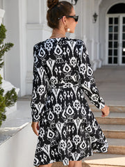 Sexy Buttons Printed Long Sleeved Mini Dress