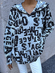 Trendy Pleated Print All Match Long Sleeved V Neck Hoodie