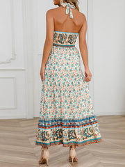 Sexy Retro Floral Slim Fit Halter Neck Midi Dress