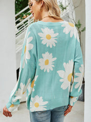 Davi & Dani – Locker gestrickter Pullover mit Rundhalsausschnitt und Gänseblümchen-Print