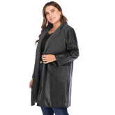 Plus Size Herbst Winter Damenbekleidung Schwarz Langer Stehkragen Slim Fit Kunstledermantel Damenmantel