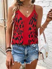 Tops V Neck Leopard Stitching Solid Color Loose Tank Top