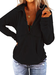Zip Up Solid Stylish Loose Fit Casual Pullover Long Sleeve Hoodie