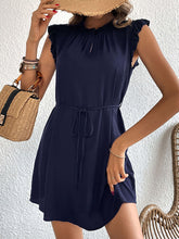 Flying Sleeve Solid Color Tie Mini Dress