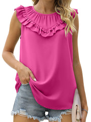Oberteile Plissiertes Chiffon-Tanktop in Uni-Optik, ärmellos