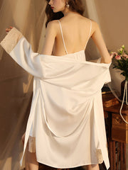 Pijama sexy de manga larga con lazo de encaje