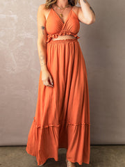 Frill Trim Cutout Spaghetti Strap Maxi Dress