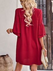 Solid Color Loose V Neck Mini Dress