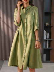 Elegante vestido midi de color liso fino con estampado francés