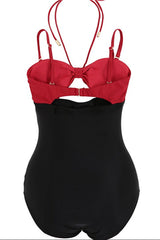 Red and Black Halter One Piece Swimwear