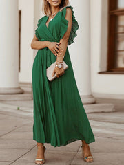 Modisches, schmales, plissiertes, sexy und elegantes Maxikleid in reiner Farbe