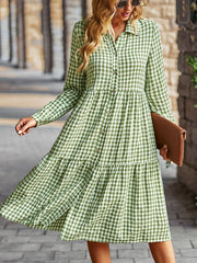 Vestido midi elegante e informal con cuello en V y rayas para uso diario