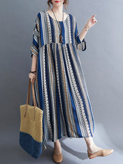 Lockeres Maxikleid mit kurzen Ärmeln und Vintage-Streifen