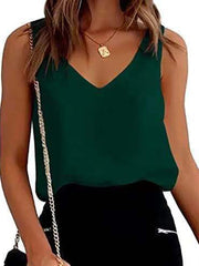 Lässiges ärmelloses Camisole-Tanktop aus Seidensatin mit V-Ausschnitt