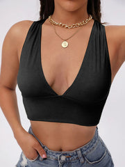 Camiseta sin mangas ajustada con escote en V, color liso, sin espalda y combinable - Bare