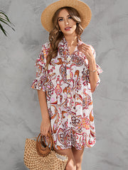 Printed Single Breasted Five-Point Sleeve Mini Dress