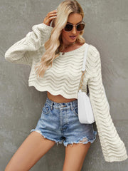 Fashionable Cropped Knit Solid Color Hollow Sweater