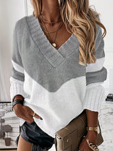 Striped Leopard Color Block Crochet Print Casual Long Sleeve Sweater