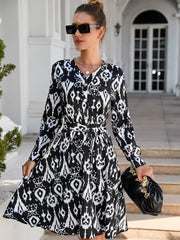 Sexy Buttons Printed Long Sleeved Mini Dress