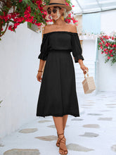 Frilled Off-Shoulder Flounce Sleeve Midi Dress