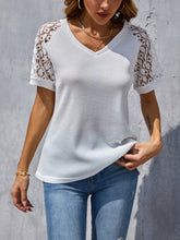 Lace Panel Short Sleeve Round Neck T-Shirt