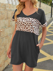 Tie Dye Floral Camo Tunic Oversized Short Sleeve V Neck T-Shirt