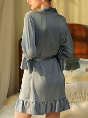 Pijama sexy de manga larga con encaje y color liso de Pure Desire