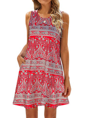 Simple Fun Beach Floral Casual Pockets Boho Mini Dress