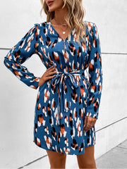 Frühling und Herbst Langarm V-Ausschnitt Reißverschluss Hals Minikleid