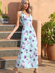 Vestido midi con escote en V y estampado de cintura de seda helada