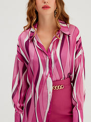 Striped Loose Digital Printing Personality Blouse