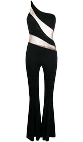 MONO NEGRO DE UN HOMBRO Y PIERNA ACAMPANADA