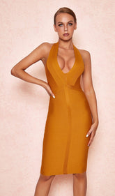 Oranges Wickel-Dekolletékleid mit tiefem Ausschnitt