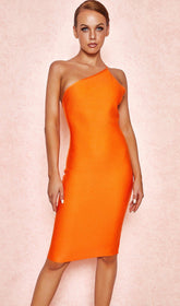 ORANGE ONE-SHOULDER-BANDAGE-KLEID