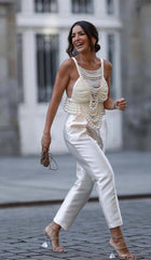 Crop Top mit Perlen-Hosenträgern