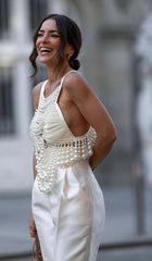 Crop Top mit Perlen-Hosenträgern