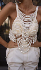 Crop Top mit Perlen-Hosenträgern