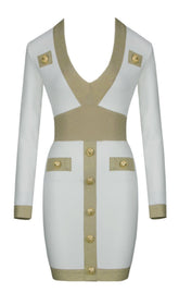 VESTIDO MINI BANDAGE CON ESCOCESO EN BLANCO