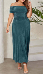 PLUS OFF SHOULDER MIDI DRESS IN GREEN