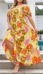 PLUS SIZE FLORAL PRINT MIDI DRESS IN MULTICOLOR