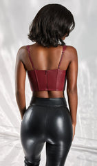 PU-KORSETTOP IN BURGUNDERROT