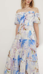 VESTIDO MIDI CON CORSÉ Y MANGAS ABULLONADAS EN LAVANDA