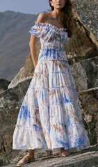 VESTIDO MIDI CON CORSÉ Y MANGAS ABULLONADAS EN LAVANDA