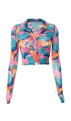 Top plisado de malla estampada