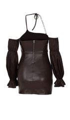 Puff leather sleeve dress