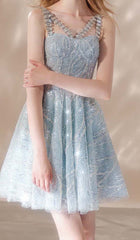 VESTIDO CON TIRANTES DE DIAMANTES EN AZUL