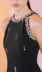 VESTIDO DE VERANO NEGRO CON DECORACIÓN DE DIAMANTES DE IMITACIÓN