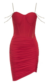 STRASS-TRIPPY-KORSETT-MINIKLEID IN BURGUNDERROT