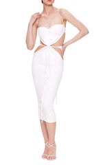 VESTIDO MIDI ACANALADO CON CORTES EN BLANCO