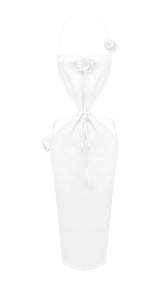 Geripptes Midikleid mit Cut-Outs in Weiß